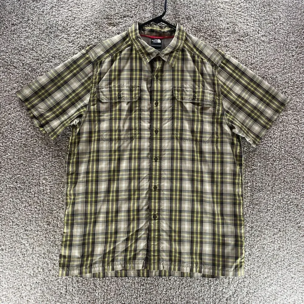 The North Face Shirt Mens Large Plaid Short Sleeve Button Up Casual‎ Adult Nylon